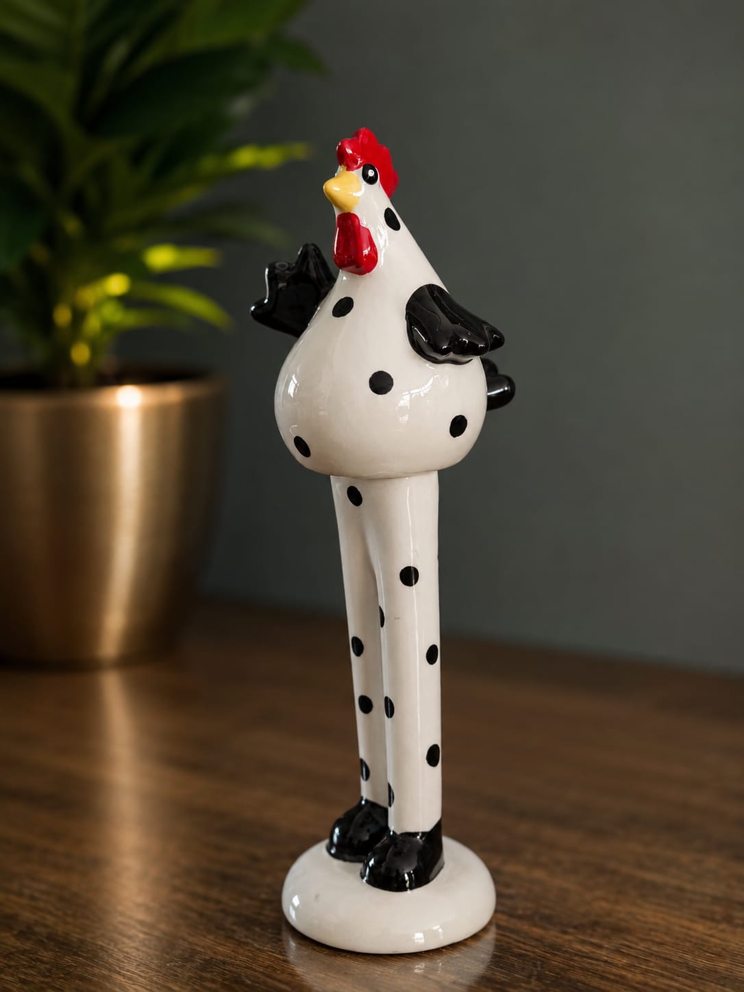 Keramieke XL kip Stippel met Lange Poten | 27 cm