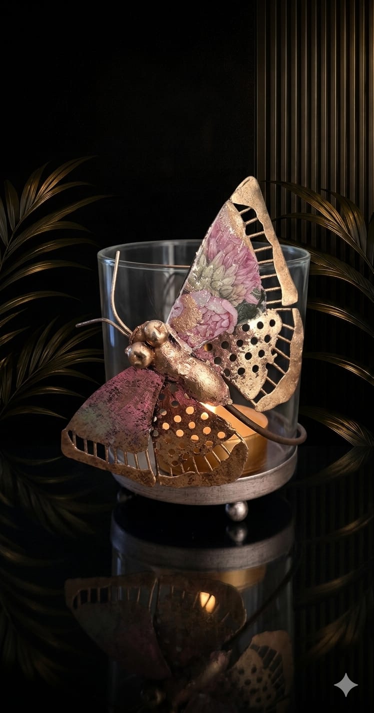 Butterfly Glow – Luxe Vlinder Waxinelichthouder met Glas