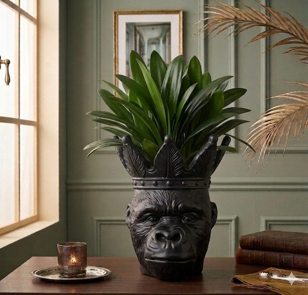 Koninklijke Gorilla Bloempot XL – Mat Zwart Design – 33 cm – Sculpturale Plantenhouder
