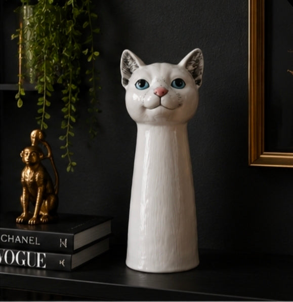Kattenvaas Keramiek Wit - Luxe Design Vaas 28 cm