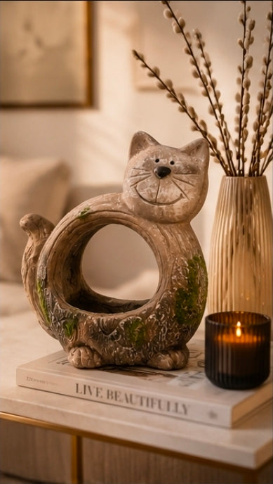 Katten Plantenpot voor Buiten | Keramieken Tuinpot | Beast & Home Unieke katten plantenpot voor tuin en terras