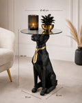 Zwarte Hond Bijzettafel met Glazen Blad – 66 cm Een meubel met karakter.